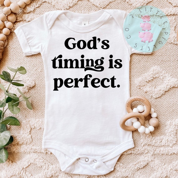 God's Timing Is Perfect Christian Bible Verse Baby Bodysuit God's Timing Is Perfect Christian Bible Verse Baby Bodysuit
