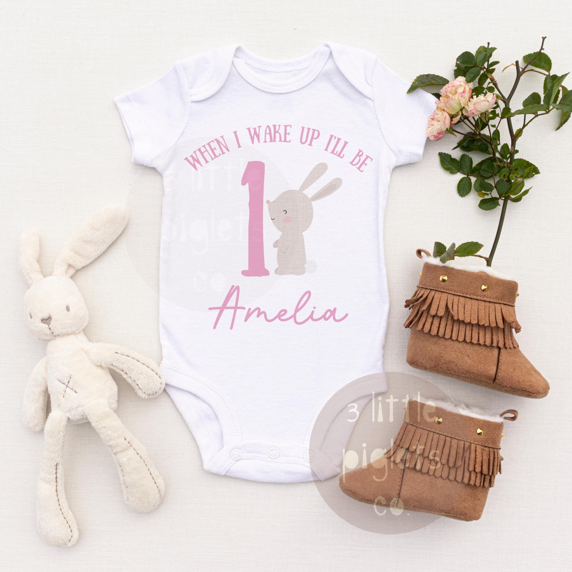 When I Wake Up I'll Be ONE Girl First Birthday Night Before 1st Birthday Pajamas Girl First Birthday Shirt Personalized Birthday Onesie