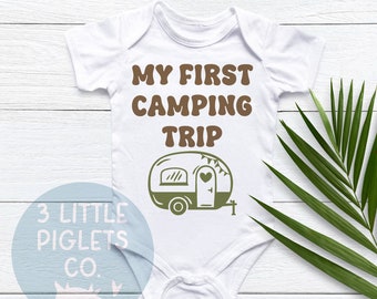 Mijn eerste kampeertrip Onesie®, babycampingkleding, kampeeroutfit voor baby, baby's eerste kampeertrip, 1e kampeertripoutfit