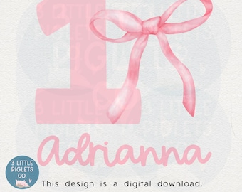 Personalized First Birthday Girl Digital Download File Birthday Shirt Design Pink Bow Birthday PNG File 1st Birthday Outfit DTG Dtf Print