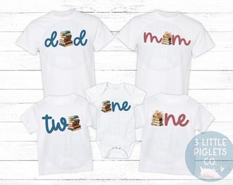 Familie Geburtstag Shirts Buch Geburtstagsparty Erster Geburtstag Onesie Geburtstag Onesie® One für die Bücher Mama Papa Tshirts