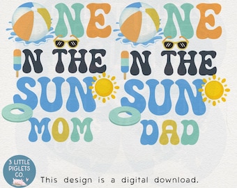 ONE in the Sun Mamá Papá Cumpleaños Archivo de descarga digital Diseño de camiseta de cumpleaños por sublimación Archivo PNG de cumpleaños con temática solar 1er cumpleaños DTG Dtf