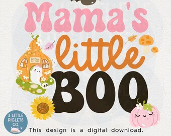 Mamas Little Boo digitale downloadbestand schattige herfst baby sublimatie ontwerp Halloween Baby PNG-bestand eerste verjaardag DTG Dtf afdrukken Ghost pompoen