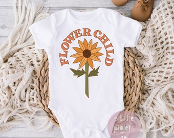 Flower Child Onesie®, Natural Bodysuit, Retro Sunflower, Sunflower Girl Onesie®, Wildflower, Boho Girls Infant Bodysuit Baby Shower Gift