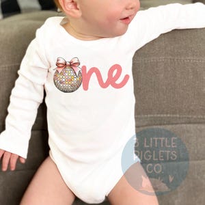ONE New Years Birthday Disco Ball Girl Birthday Winter Baby Birthday Gold Birthday Golden 1st Birthday Shirt Pink First Birthday Girl