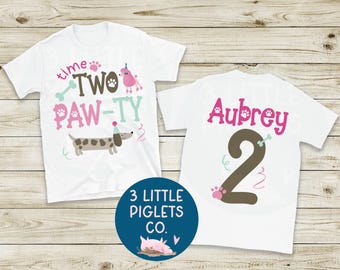 Time TWO Pawty Dog Birthday Shirt Girl Dog 2nd Birthday Pawty Shirt Toddler Birthday Dog Themed Birthday Party Second Birthday Paw-ty Tshirt