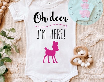 Oh Deer I'm Here Onesie®, Coming Home-outfit, Oh Deer Onesie®, nieuw babycadeau, rompertje babyaankondiging, rompertje babyaankondiging