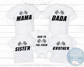 Family Racing Shirts Race Season Matching Tees Racing Flag Family Tshirts Pit Crew Racing Pregnancy Announcement New To The Crew Mama Dada