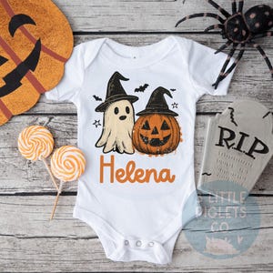 Personalized Fall Baby Onesie® Fall Baby Shower Gift Halloween Baby Outfit with Name Ghost Jackolantern Witch Baby Outfit Fall Gift for Baby