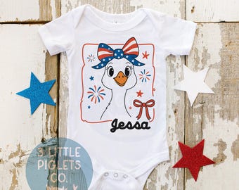 4th Of July Baby Onesie® Made In America 4th Of July Baby Shirt Patriotic Goose Baby Outfit Fourth of July Patriotic Personalized Baby Gift