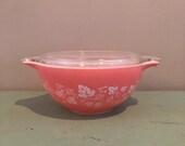 Vintage Pyrex Bowl, Pink, Gooseberry, Cinderella Bowl, Glassware, Lid, Bowl