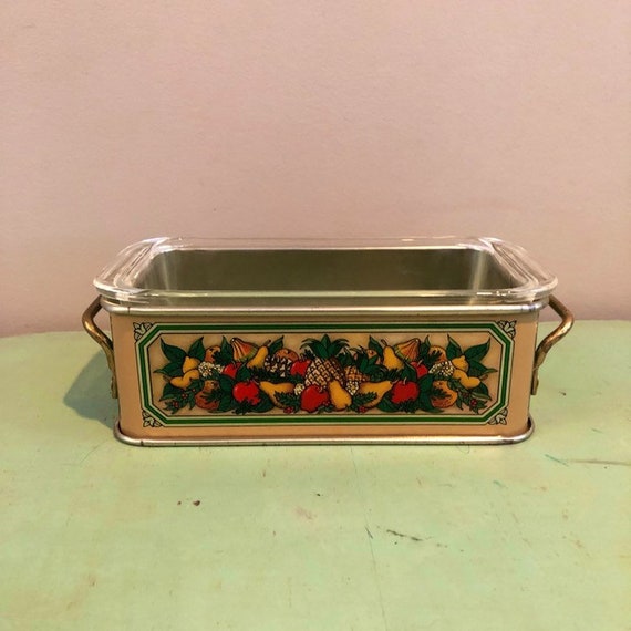 Vintage Pyrex, Casserole, Loaf, Pan, Teleflora, Tin Holder, Metal, Loaf, Pan,  Retro, Kitchen 