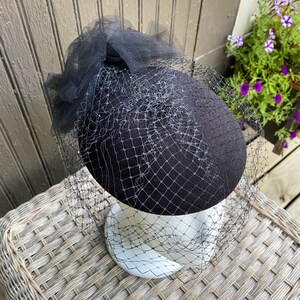 Vintage Pill Box Hat, Black, Fascinator, Womens, Hat, Formal image 5