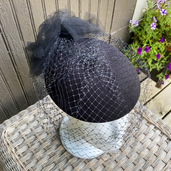 Vintage Pill Box Hat, Black, Fascinator, Womens, … - image 5