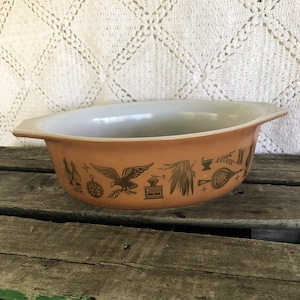Vintage Pyrex, Brown, Glass, Glassware, Casserole Dish, Bakeware, Early American, Gold, Bronze, Eagle