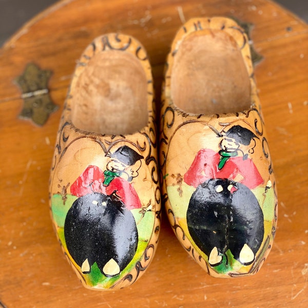 Vintage Wooden Shoes, Dutch, Holland, Hand Carved, Hand Painted