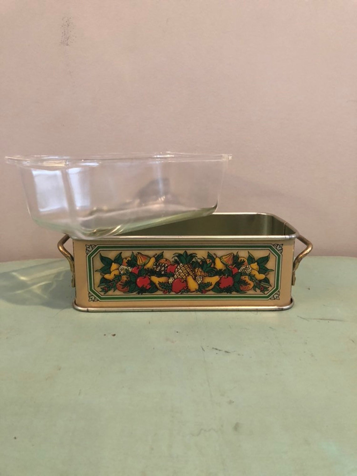 Vintage Pyrex Casserole Loaf Pan Teleflora Tin Holder Etsy