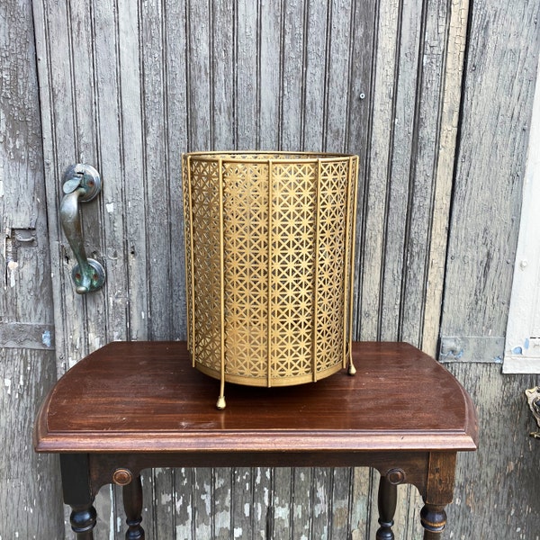 Vintage Trash Can, Waste, Basket, Garbage, Metal, Gold, Mid Century, Farmhouse, Decor, Retro