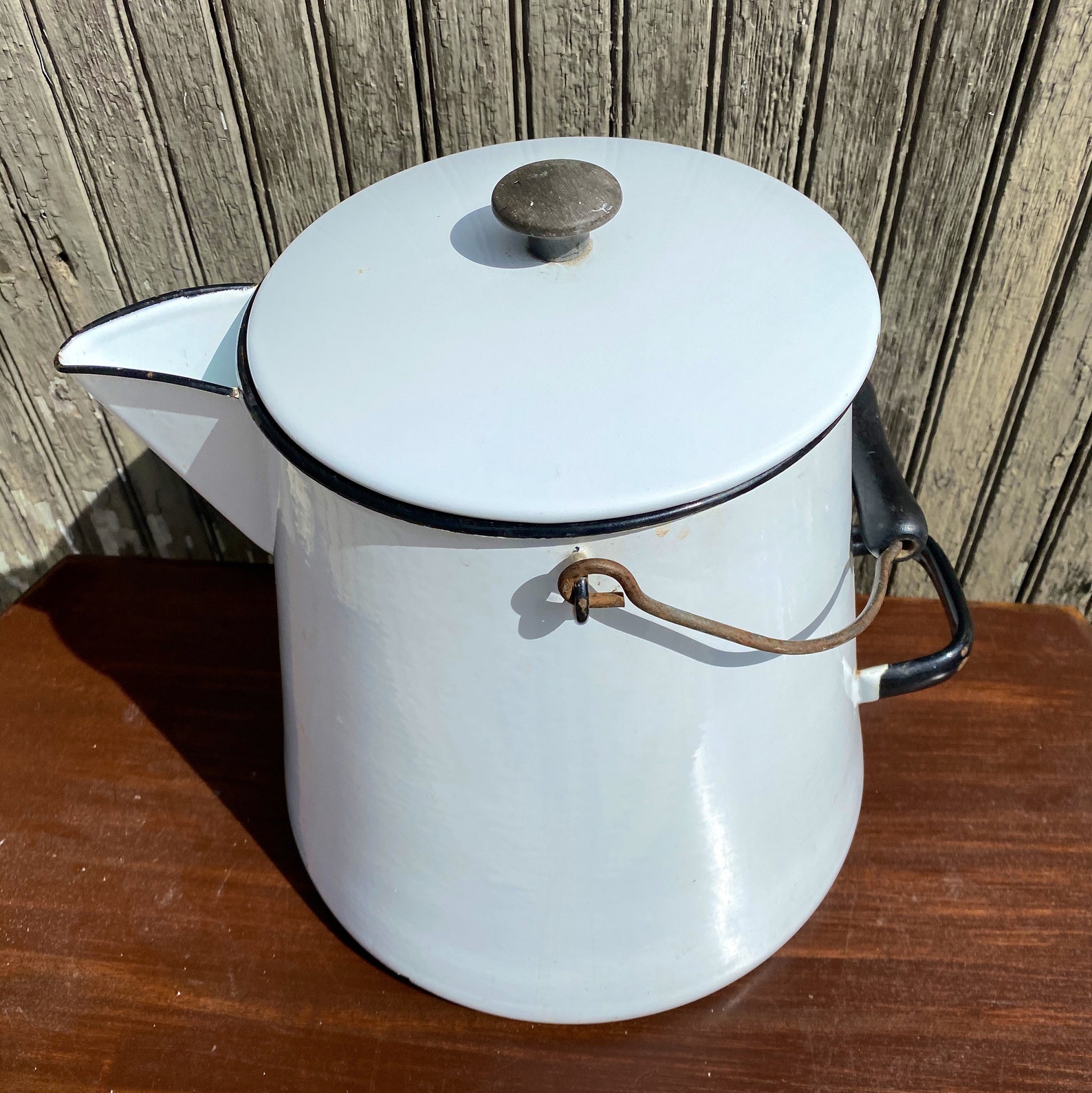 Vintage White Coffee Pot Enamel Enamelware Country Kitchen Etsy