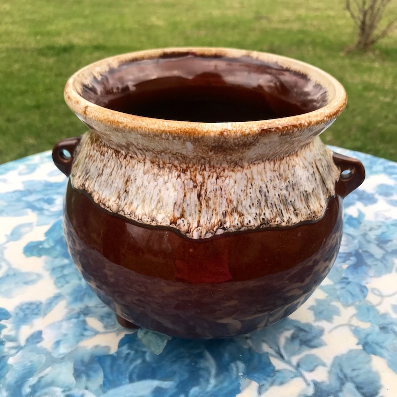 USA Vase Planter Vintage Brown Drip Stoneware Flower Pot