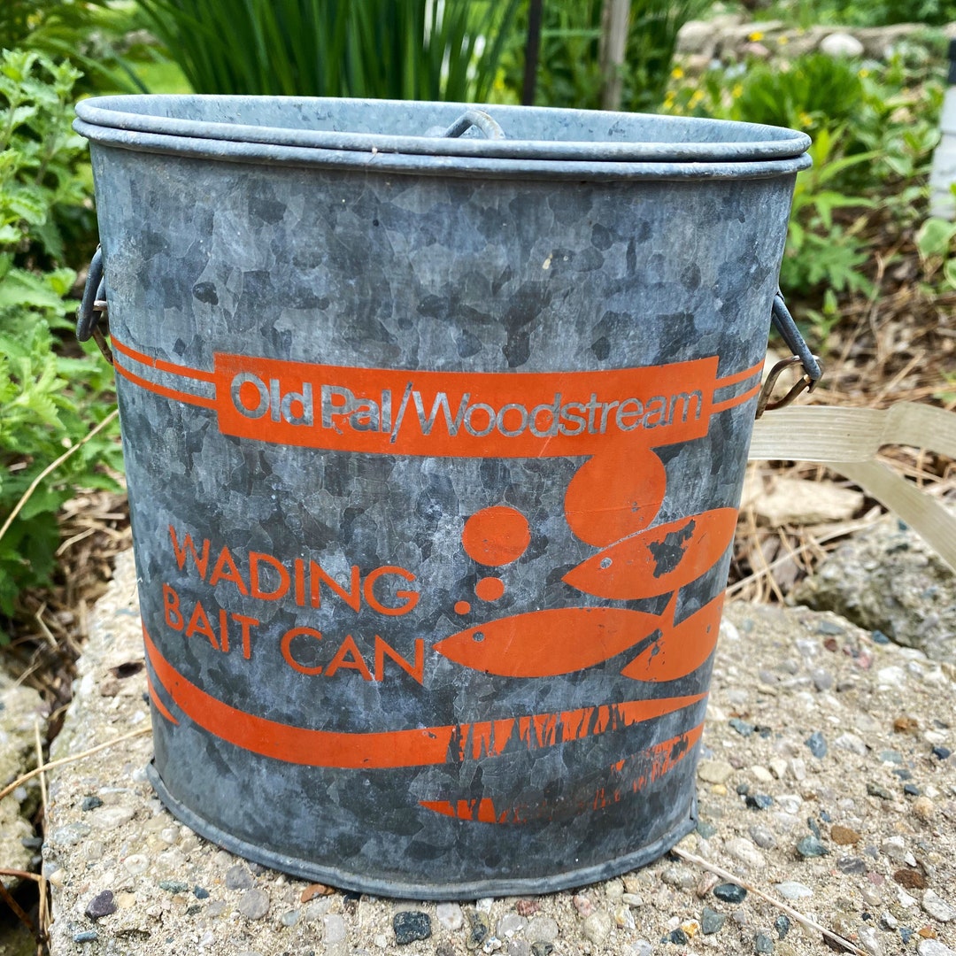 Vintage Bucket, Galvanized, Bait, Can, Metal, Minnow, Frabill, Stumpy