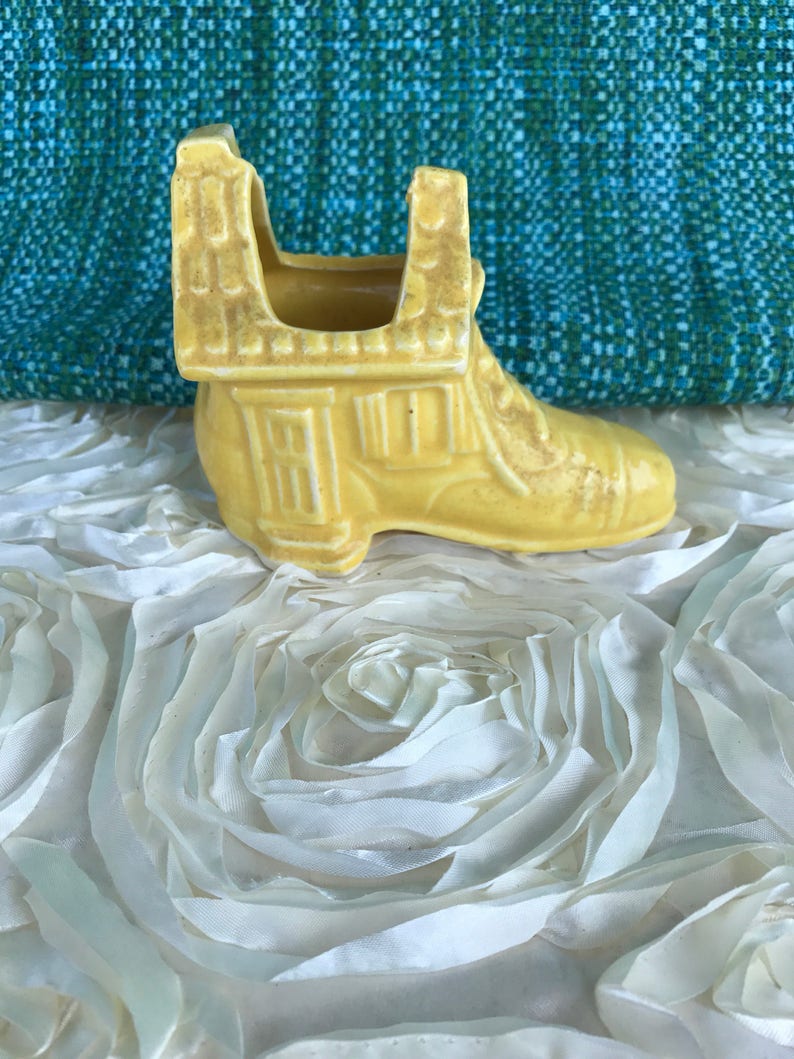 Vintage Yellow Planter Shoe Vase Pottery Mccoy Stoneware Etsy