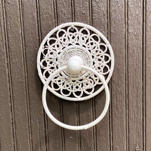 Vintage Towel Holder, Wicker, Ring, Rack, White, Shabby Chic, Farmhouse, Decor