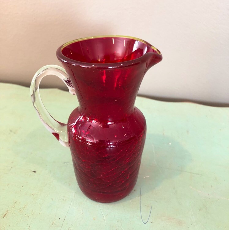 Vintage Pitcher Glass Red Ruby Red Glass Pitcher Vase Etsy