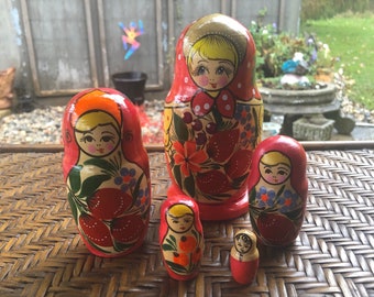 Vintage Stacking Dolls, Matryoshka, Babushka, Nesting, Russian, Doll