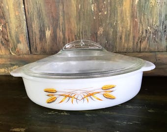 Vintage Pyrex, Fire King, Dish, Casserole Dish, Glass, with Lid, Wheat, Mid Century, Pyrex, Farmhouse, Decor