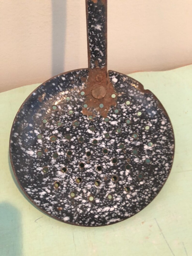 Antique Skimmer Spoon Ladle Granite Colander Spoon Etsy