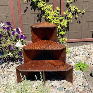 Vintage Wooden 3-Tiered Corner Plant Stand, Farmhouse Decor,