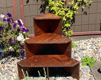 Vintage Wooden 3-Tiered Corner Plant Stand, Farmhouse Decor,