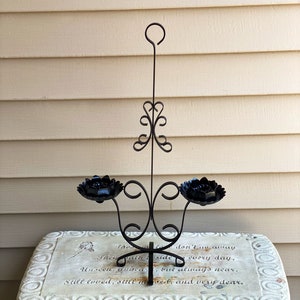 Vintage Candle Holder, Mid Century, Black, Wrought Iron, Candlestick Holder, Farmhouse Decor