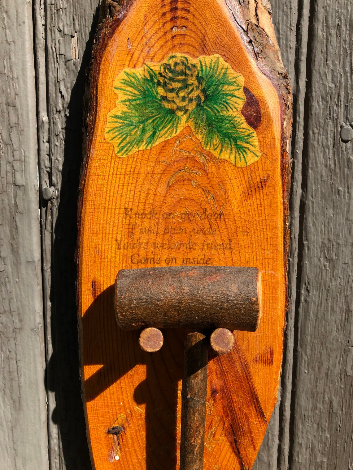 Vintage Wooden Door Knocker with Hammer Hanging Etsy