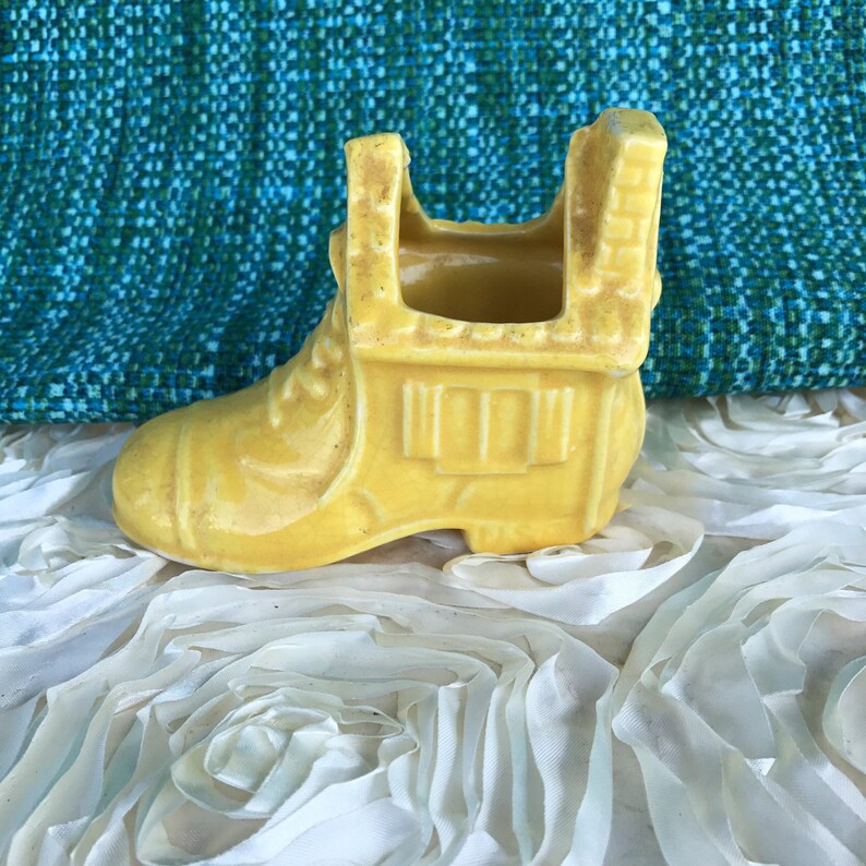 Vintage Yellow Planter Shoe Vase Pottery Mccoy Stoneware Etsy