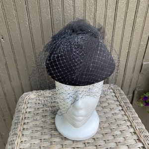 Vintage Pill Box Hat, Black, Fascinator, Womens, Hat, Formal image 6