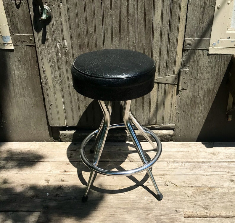Vintage Bar Stool Barstool Swivel Black Chrome Vinyl Mid Image 0