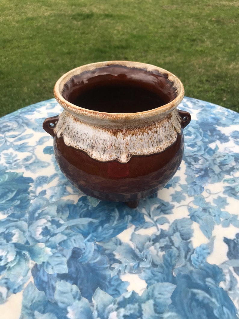 USA Vase Planter Vintage Brown Drip Stoneware Flower Pot