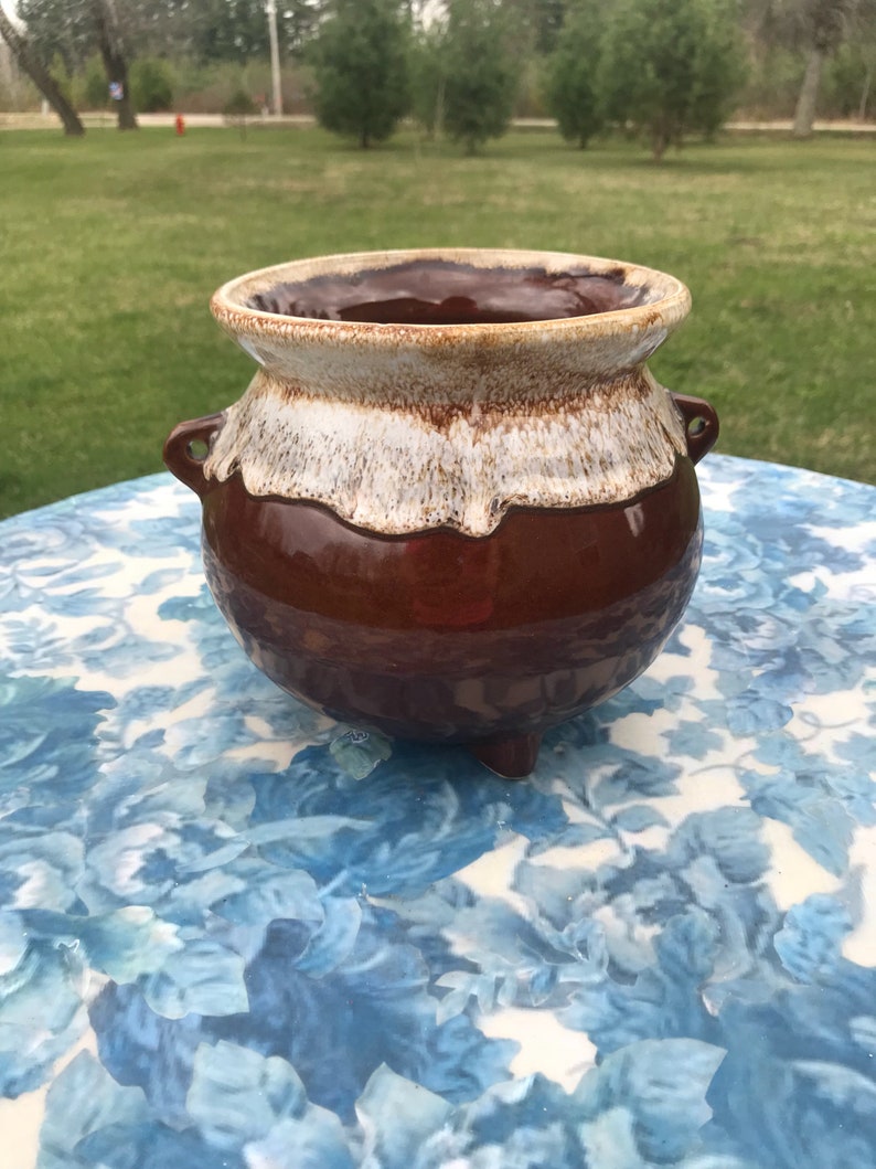 USA Vase Planter Vintage Brown Drip Stoneware Flower Pot