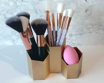 Make up brush pot holder 3D printed geometric Triple Hexagon | Brush Holder | Make up storage | Beauty Blender Holder | Lipstick Holder