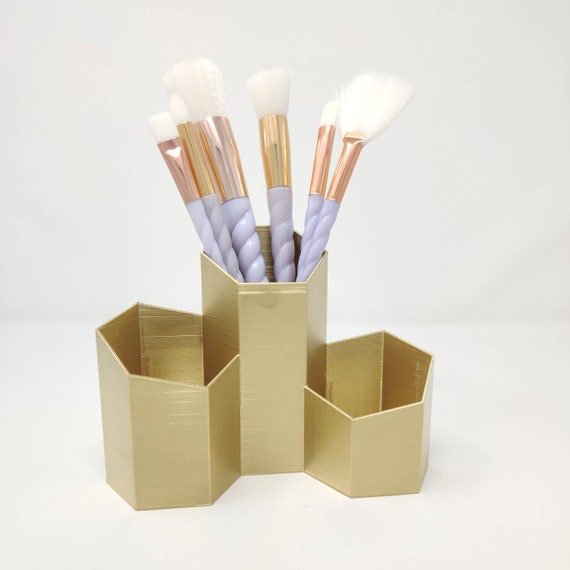 Make up Brush Pot Holder 3D Printed Geometric Triple Hexagon Brush Holder  Make up Storage Beauty Blender Holder Lipstick Holder 
