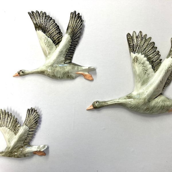 Pottery wall birds: A skein of Geese