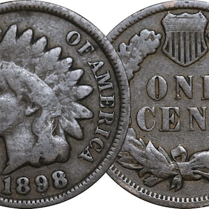 1800s Indian Head Penny Very Good (VG) Condition Classic American Bronze US 1 Cent Coin 19th Century Predecessor of the Lincoln Cent Design