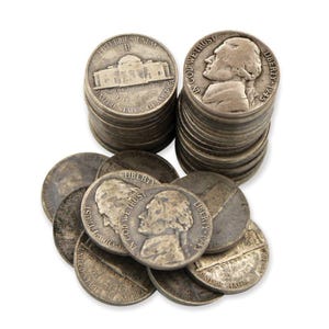 Jefferson War Nickel Roll of 40 Coins 35% Silver 1942-1945 WWII Nickels Classic American Coin