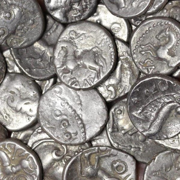 Ancient Celtic Silver Coin: Gallic Horse Quinarius, 80-50 B.C.