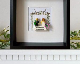 Wedding frame with Personalised Lego mini figures personalised with names & dates