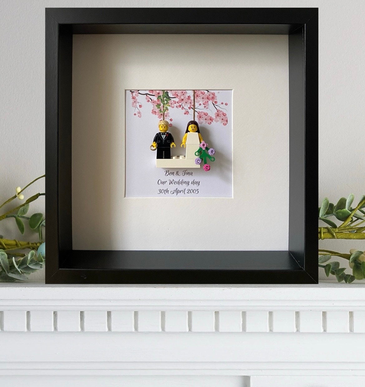 Wedding Frame With Personalised Mini Figures, Blossom Tree and Swing - Etsy  UK