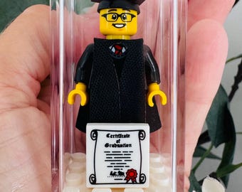Personalised Graduation Minifigure Gift, with Custom Name (with Cap & gown only, no hair)