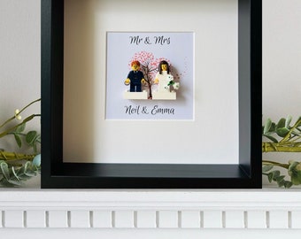 Wedding frame with Personalised Backing & Lego mini figures.